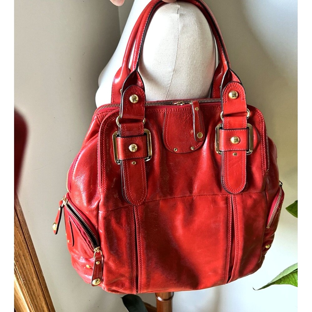Hype Y2K Red Patent Leather Hobo Shoulder Purse Hand Bag Multiple Pockets Large - Picture 8 of 12